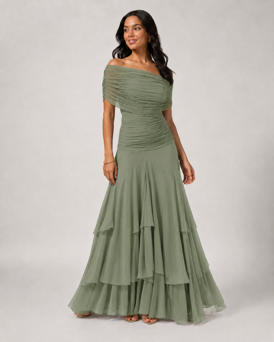 Vestido Asimétrico De Gasa Elegante