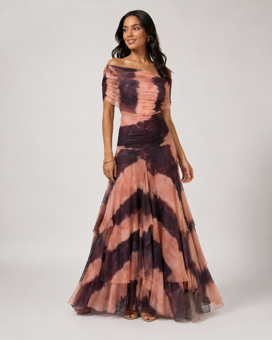 Vestido Asimétrico De Gasa Elegante